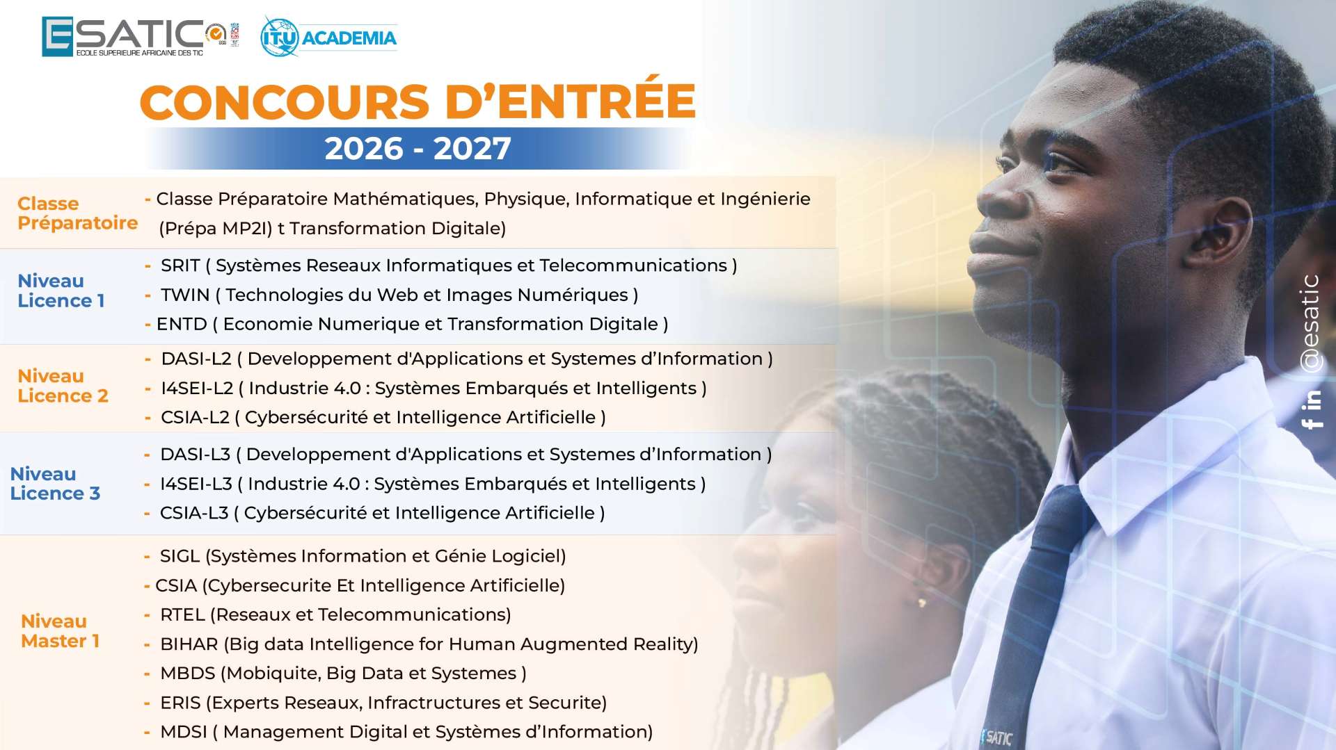 CONCOURS ESATIC Parcours de formation École Supérieure Africaine des TIC