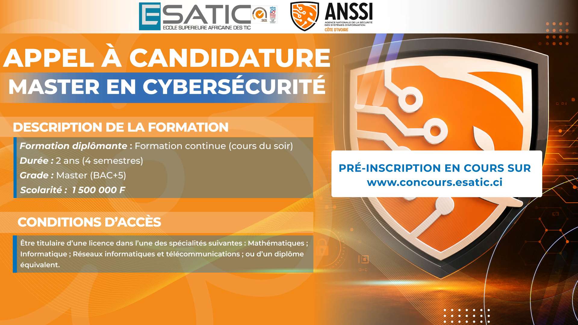 appel a candidature mester cybersecurite École Supérieure Africaine des TIC