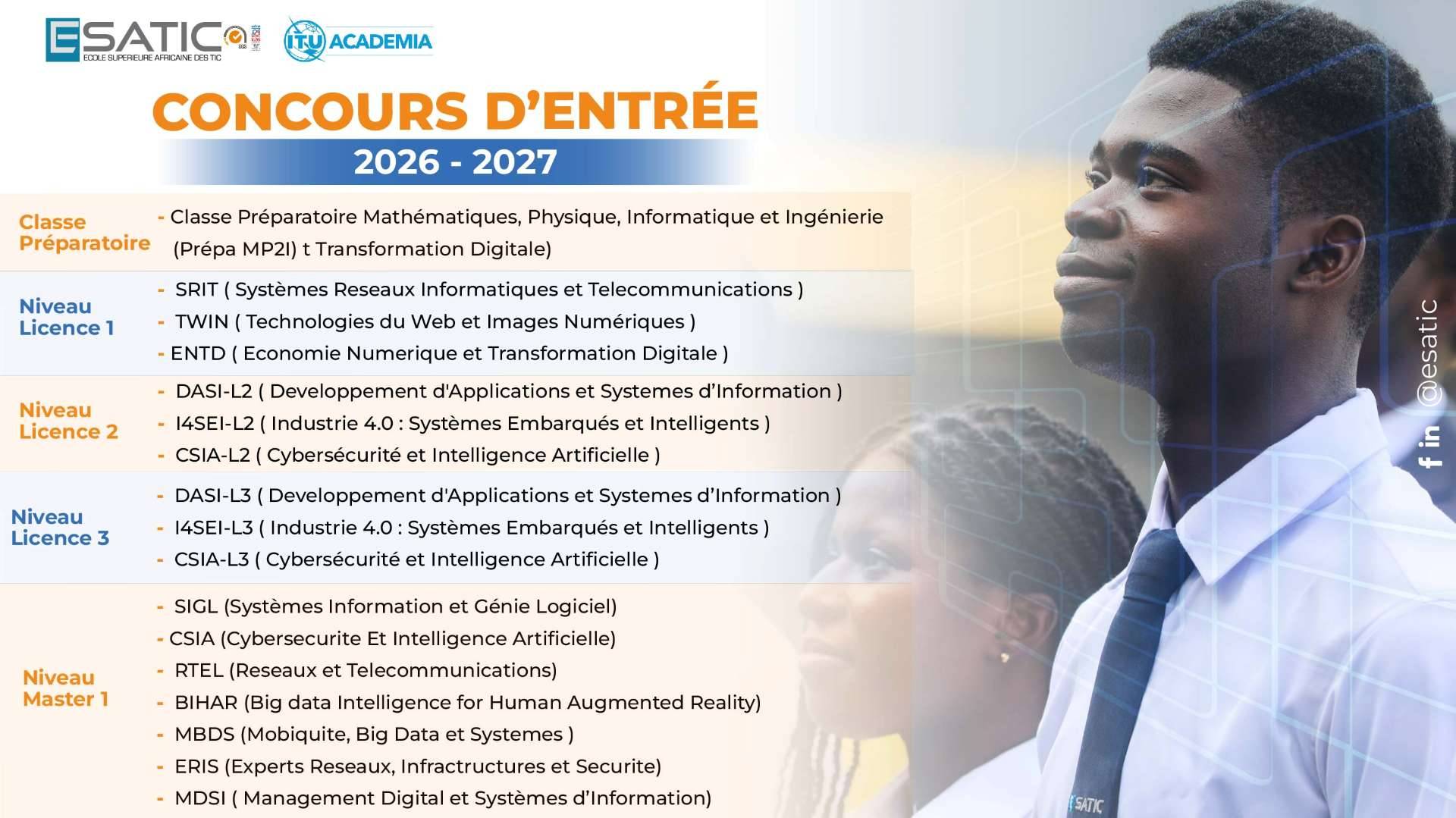 CONCOURS ESATIC Parcours de formation École Supérieure Africaine des TIC