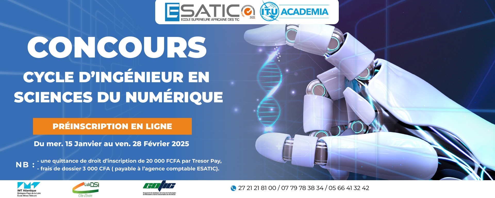 CONCOURS D'ENTREE A ESATIC EN CYCLE INGENIEUR