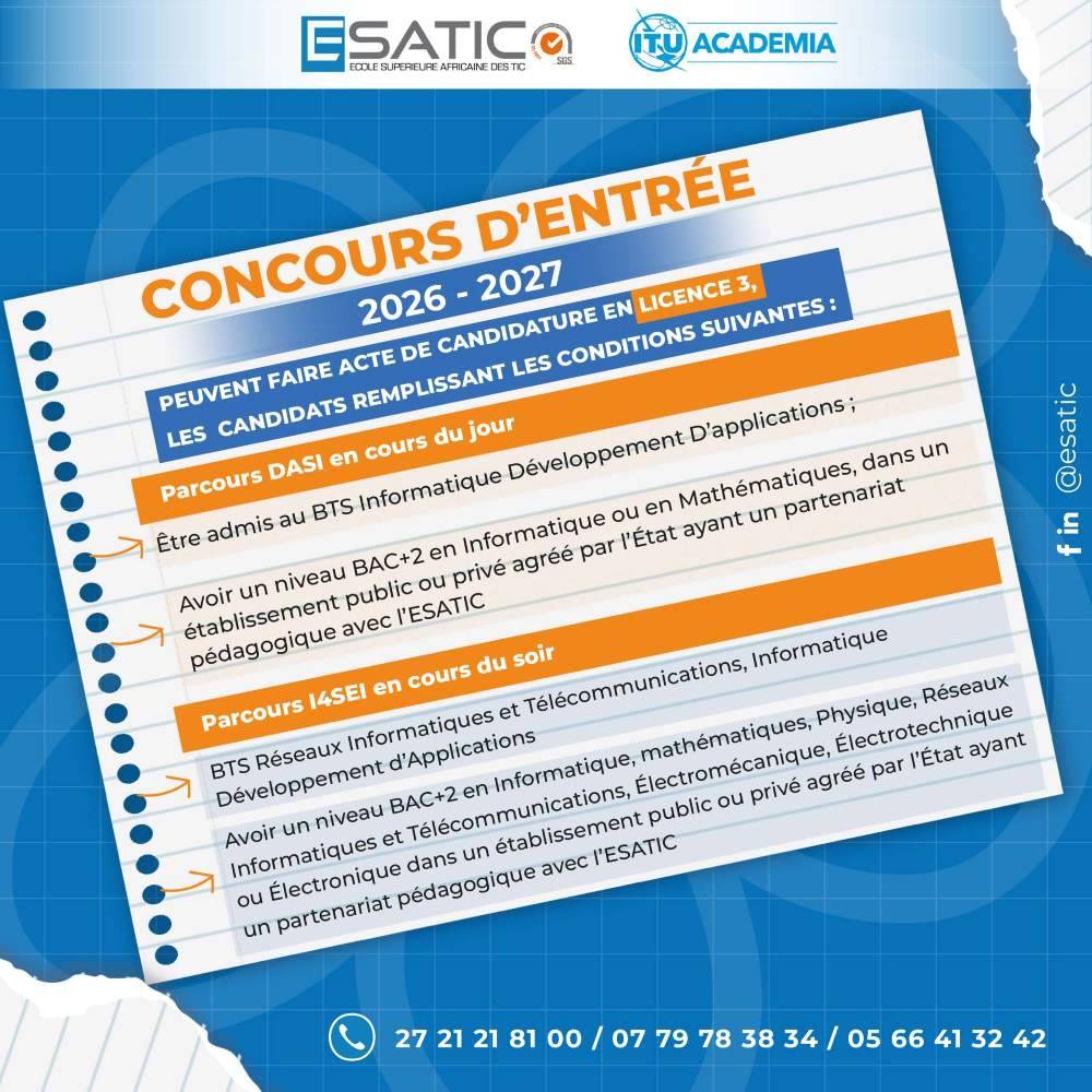 ESATIC 2026 competition: Bachelor's degree requirements, African Higher School of ICT