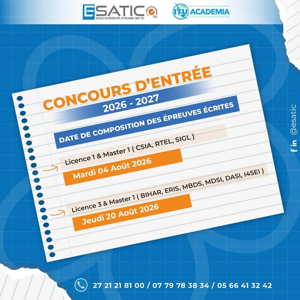concours esatic 2026 date composition École Supérieure Africaine des TIC