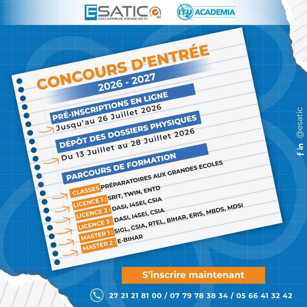 concours esatic 2026 École Supérieure Africaine des TIC